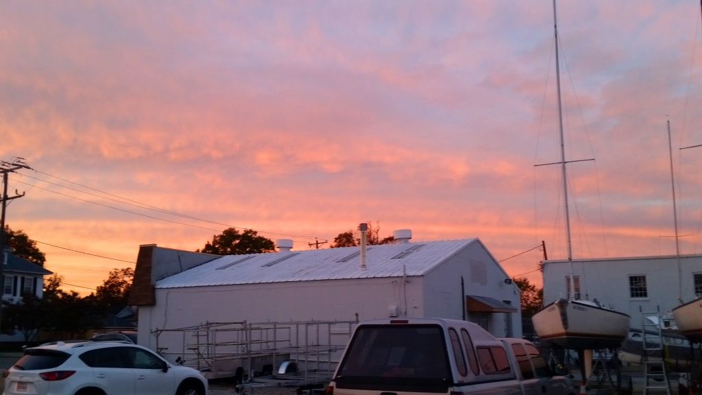 Sunday afternoon sunset over the HYC boatyard.