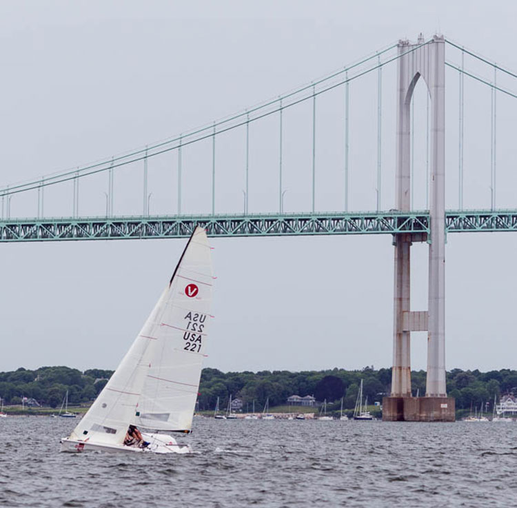 Tom Loutrel's Choppy Seas sailing to windward beneath the Newport Bridge on his way to winning the 2015 Viper ACC.