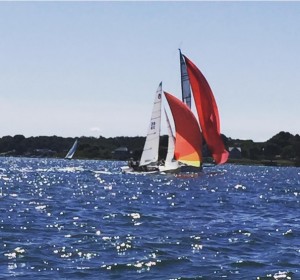 Patched Up taking out the lead Melges 32 just before the finish of the Around Fishers Island Race.