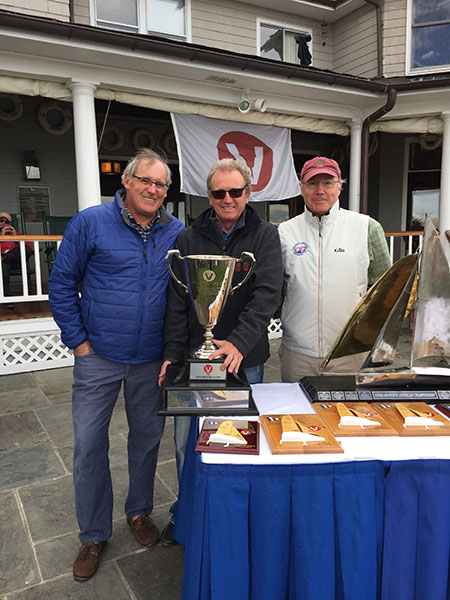 Dave Nickerson receiving Governor's Cup (best over 55 skipper) by VIper Gov. Justin Scott and LYC Cdre Tim Porter